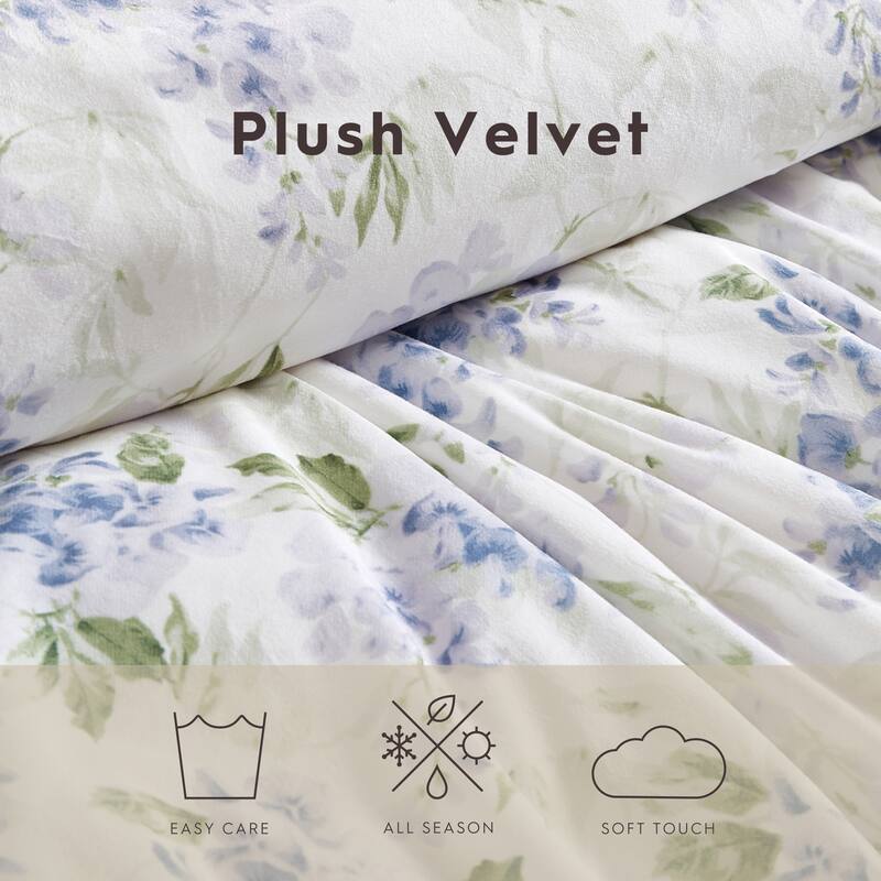 Laura Ashley Wisteria Velvet Lavender Duvet Cover Set On Sale Bed