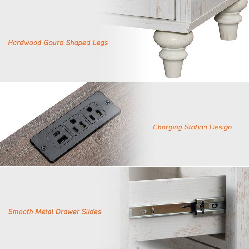 Set of 2 End Tables with Charging Station & Drawer Storage Cabinet