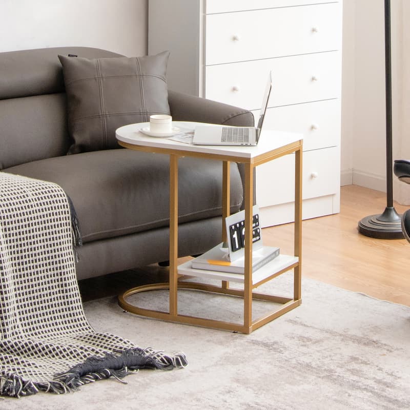 Costway C-shaped Side Table 2-Tier End Table with Storage Modern