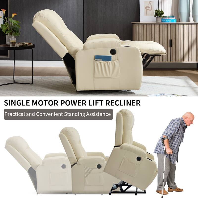 PU Infinite Position Power Lift Recliner with Massage, Heat & USB Charging - 350 LB Capacity