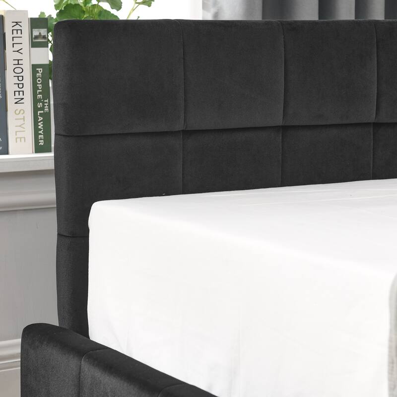 Full Size Storage Upholstered Tufted Bed Frame, Sofa Bed Frame with Comfortable Backrest and Armrests