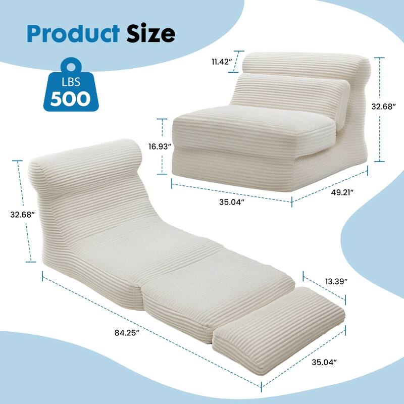 Folding Sofa Bed, Convertible Sleeper Chair, Foldable Mattress, Portable Fold Out Chair Bed Comfy Floor Sofa Lounge