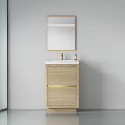 24" Bathroom Storage Vanity Cabinet with U-Shaped Sink, Soft-Close Drawers and Durable Stone Resin Countertop