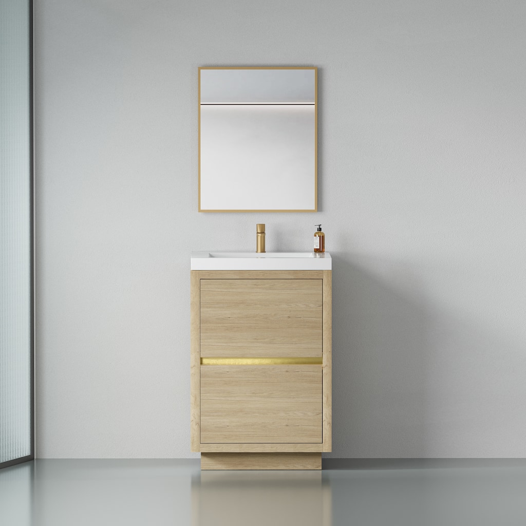 24" Bathroom Storage Vanity Cabinet with U-Shaped Sink, Soft-Close Drawers and Durable Stone Resin Countertop
