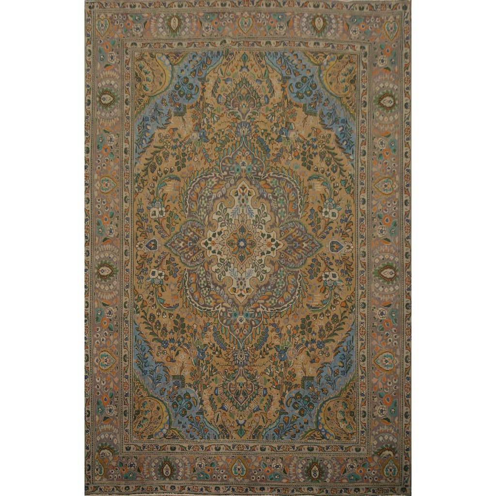 Hand Knotted Oriental 100% Wool Carpet Traditional Floral Brown Tabriz Area Rug - 11' 1'' X 8' 5''