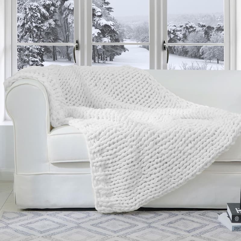 Cheer Collection Ultra Plush Chunky Cable Knit Throw Blanket - White