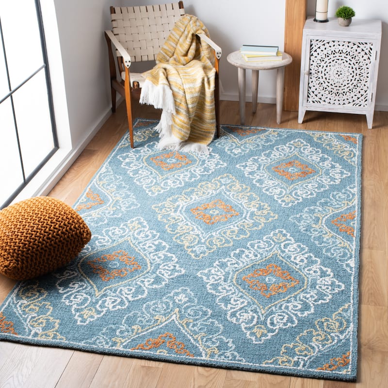 SAFAVIEH Handmade Blossom Telse Wool Rug - 5' x 8' - Blue/Yellow