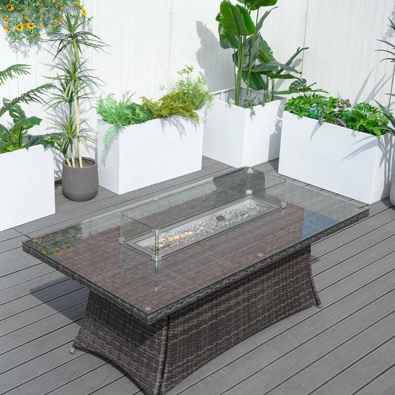 Direct Wicker Ellington Rectangle Gas Firepit Rattan Dining Table