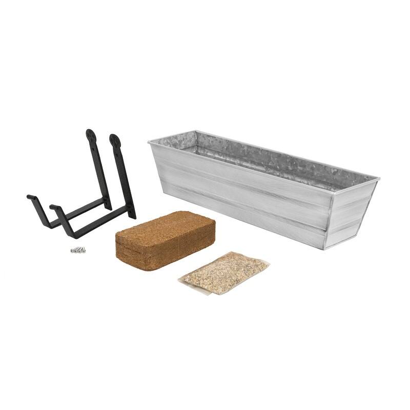 Achla Designs 22" W Galvanized Steel/Wrought Iron Bloom Box Garden Growing Kit With Wall Brackets - White