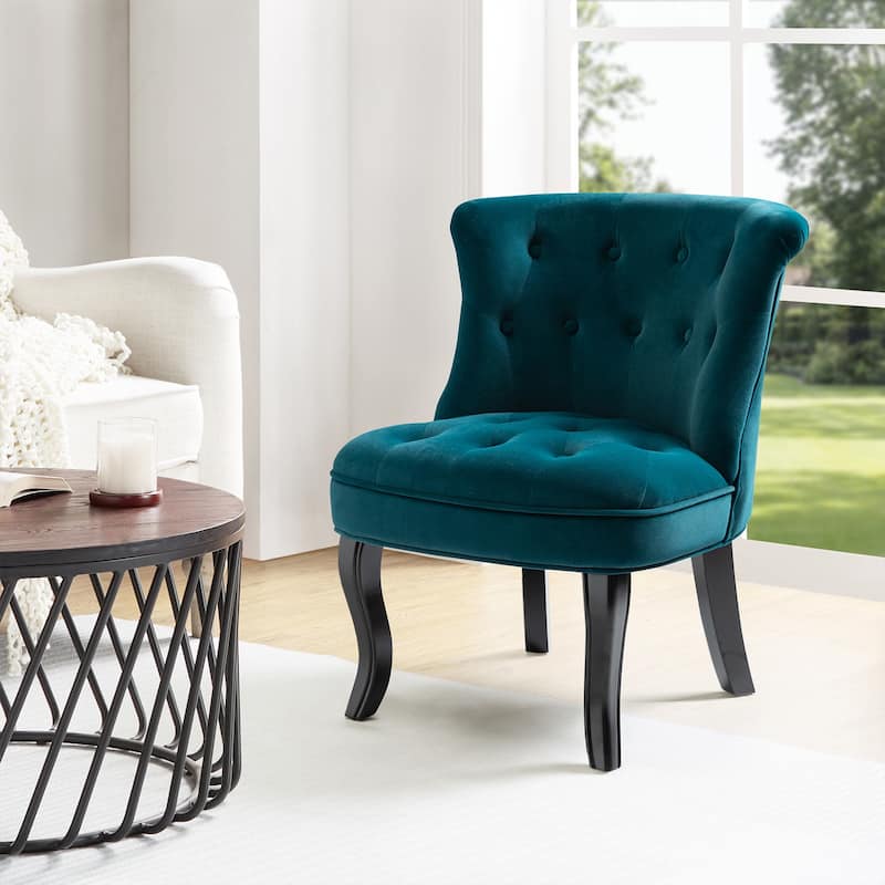 Paolino 25.1" Wide Traditional Velvet Button-tufted Back Stools with Wood Legs by HULALA HOME