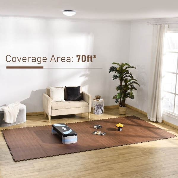 HOMCOM Wood Grain Floor Mats Interlocking EVA Foam Mats Tiles