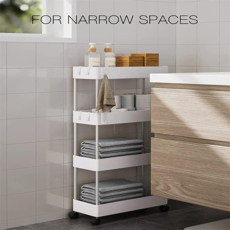Slim Storage Cart with Wheels 4 Tier Bathroom Storage Organizer Rolling Utility Cart - 15.7"D x 7.1"W x 35.9"H