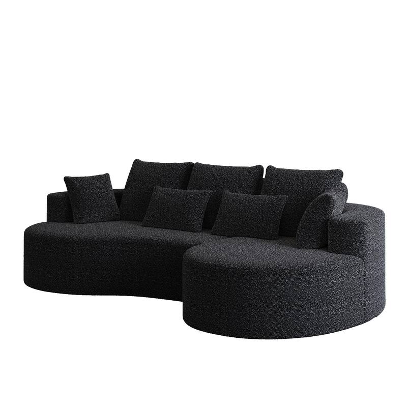 Oversized Chenille Upholstered Boneless Sofa, L-Shaped Curved Sectional Sofa, Deep Seat Cloud Couch with 7 Pillows