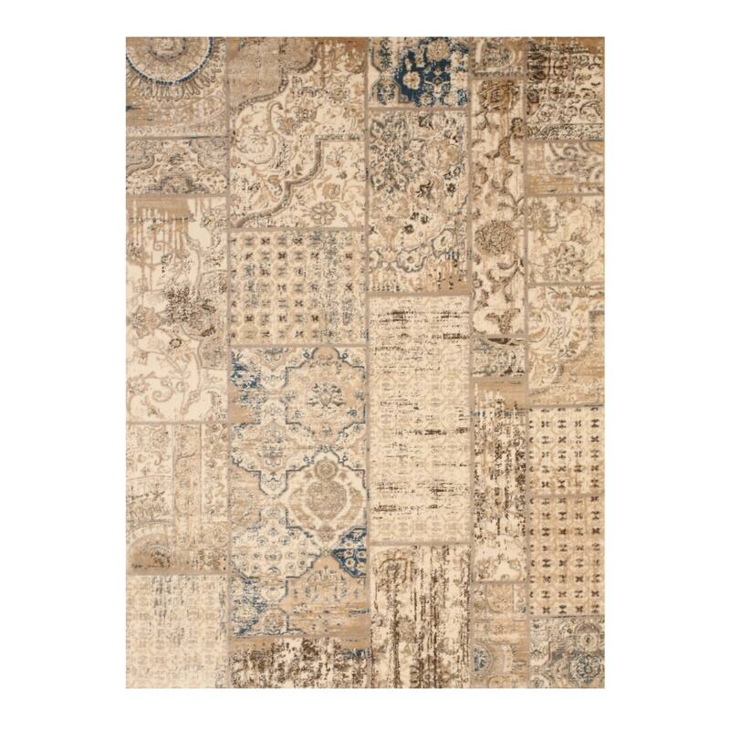 Ivory Machine-Made Polypropylene Transitional Distressed Bohemian Isabella Rug, 5'3 x 7'3, Elegant Floor Cover - L