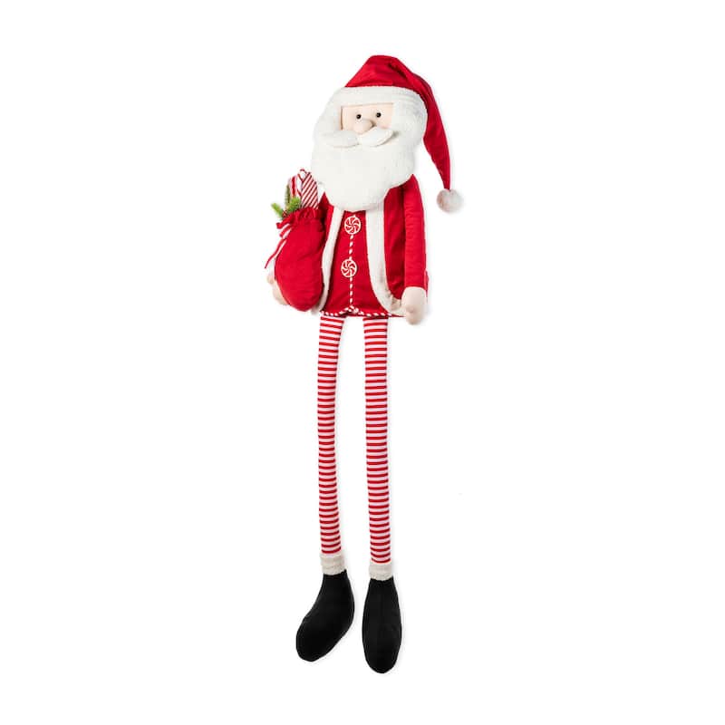 Glitzhome 60"H Christmas Oversized Fabric Santa Snowman Nutcracker With Dangle Legs