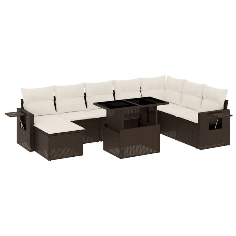 vidaXL Patio Sofa Set with Cushions Outdoor Furniture 9 Piece Poly Rattan