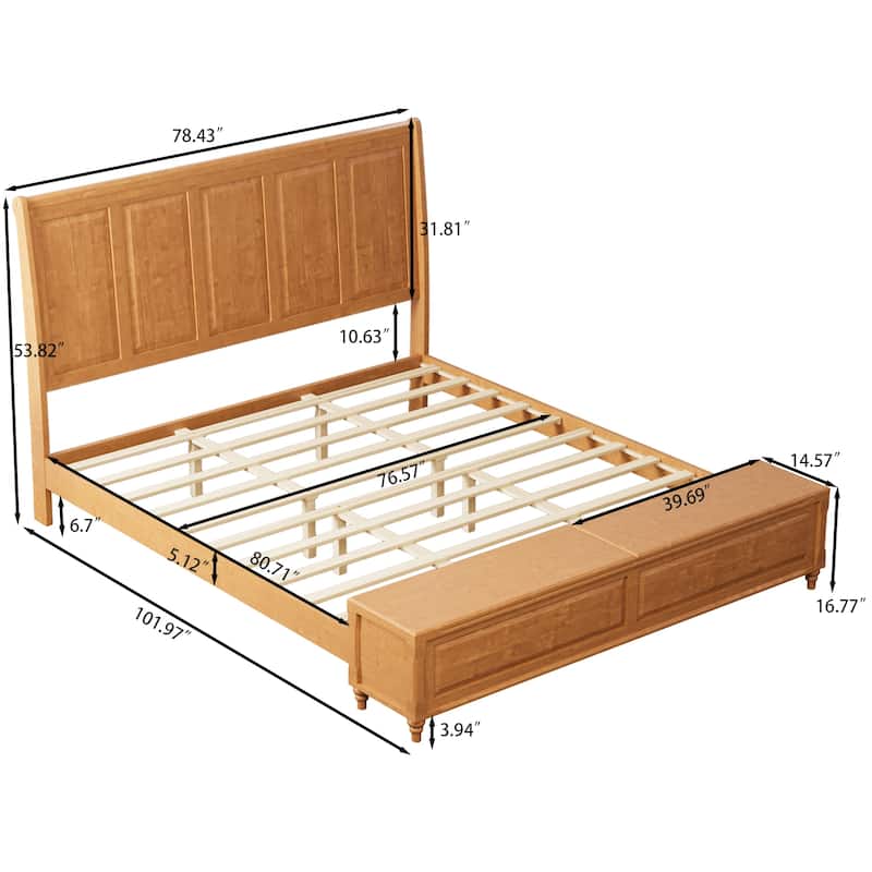 GDFStudio - Traditional Solid Wood Sleigh Bed Frame with High Paneled Headboard & Storage Chest Bench, No Box Spring Needed
