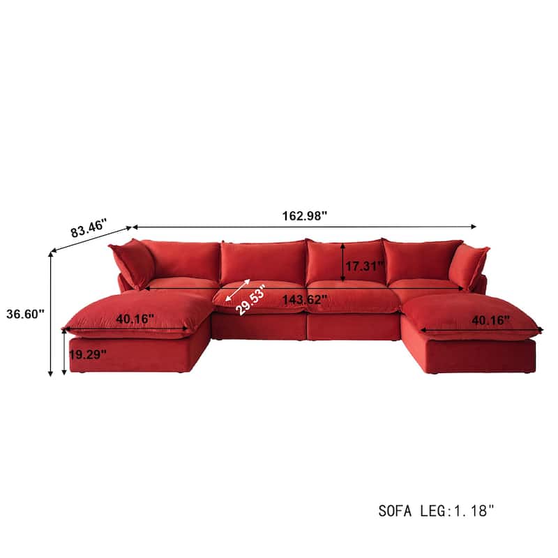 6 Piece U-shaped Velvet Upholstery Modular Sectional Sofa with 2 Ottoman