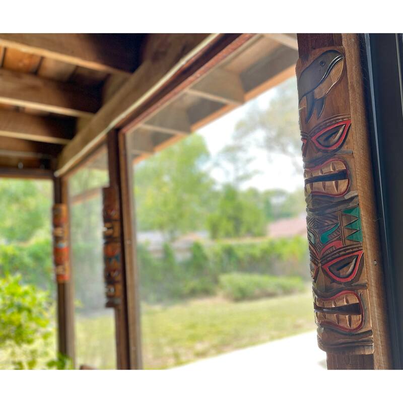 Zeckos 24 Inch Double Tiki Mask Carved Wood Wall Sculptures (Set Of 5)