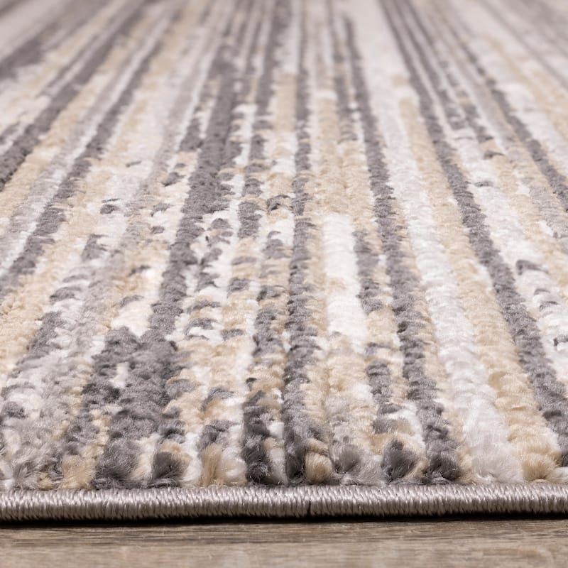Cali Collection - Grey/Beige/White Banded Rug