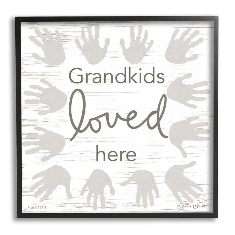 Stupell Grandkids Loved Here Fun Family Grandparents Handprints Framed Wall Art, Design by Annie LaPoint - 12 x 12 - Black