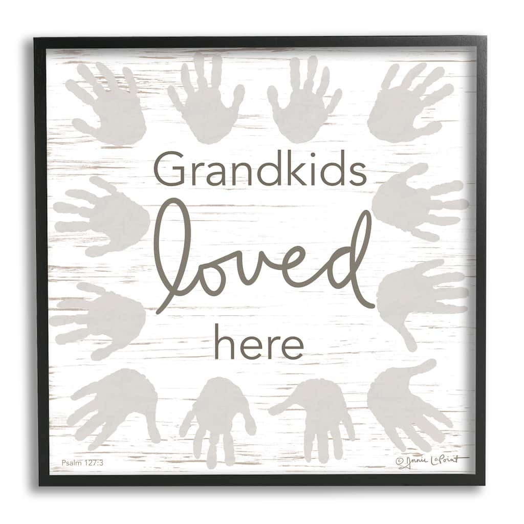 Stupell Grandkids Loved Here Fun Family Grandparents Handprints Framed Wall Art, Design by Annie LaPoint