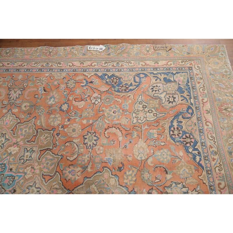 Hand Knotted Oriental 100% Wool Carpet Traditional Floral Oranges & Rust Mashad Area Rug - 11' 2'' X 8' 1''