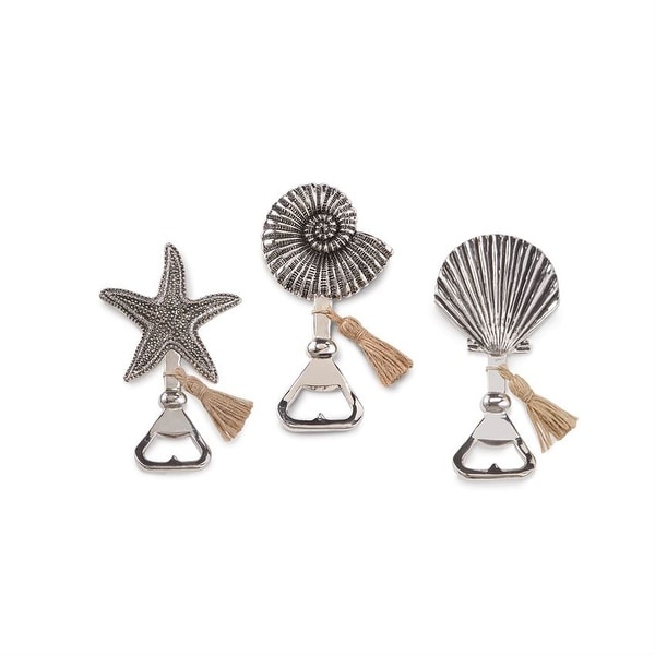 Mud Pie Fan Snail Starfish Seashell with Tassle Bottle Openers Set of 3 Aluminum. Opens flyout.