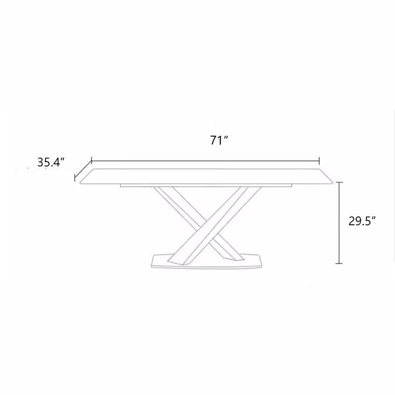 Modern Rectangular Dining table with Glossy Sintered Stone Table top, White Kitchen Table with Stainless Steel Legs