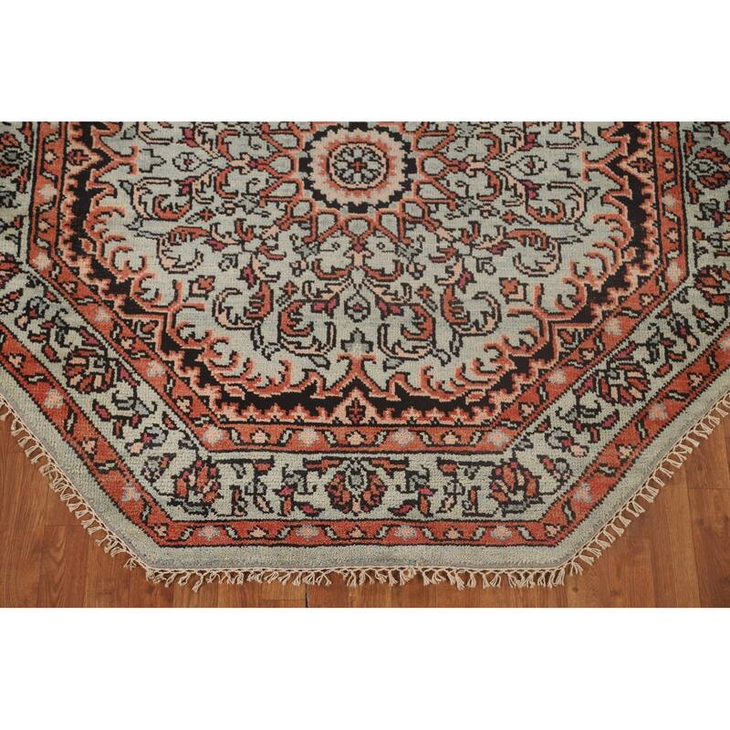 Geometric Heriz-Serapi Oriental Octagon Rug Handmade Wool Carpet - 5'11" x 5'10"