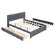 preview thumbnail 25 of 28, Linen Fabric Platform Bed with Brick Pattern Headboard, with Twin XL Trundle and 2 Drawers, Queen Size