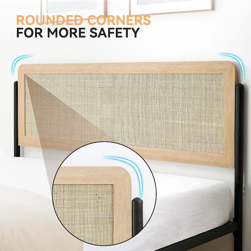 Rattan Bed Frame with Natural Rattan Headboard