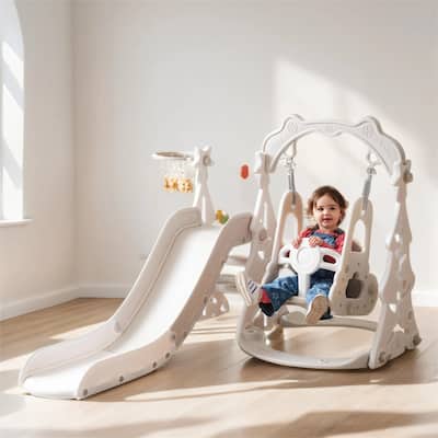 Slide and Swing Set 3 in 1, Kids Playground Climber Swing Playset
