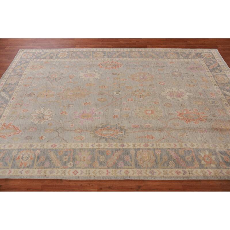 Hand Knotted Oriental 100% Wool Carpet Transitional All-Over Greys & Charcoal Oushak Area Rug - 8' 10'' X 5' 10''