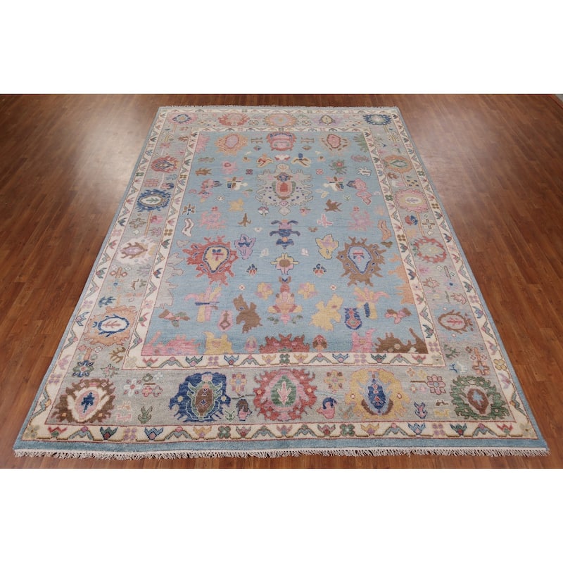 Light Blue Oushak Oriental Area Rug Handmade Wool Carpet - 8'10" x 11'8"
