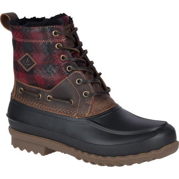 red and black plaid duck boots