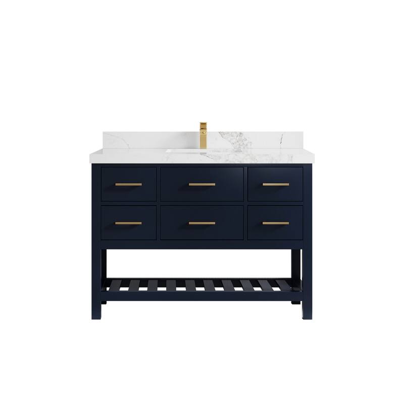 Willow Collections 48 in. W x 22 in. D Parker Single Sink Bathroom Vanity with Countertop - 2" Calacatta Nuvo - Navy Blue
