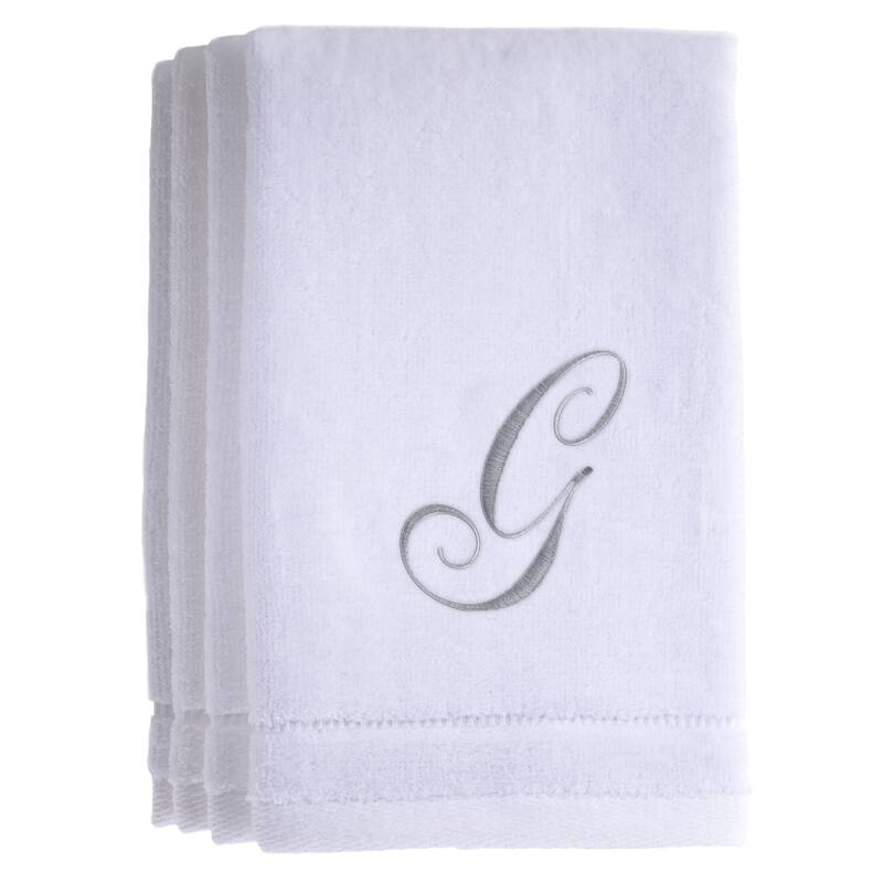 Monogrammed White Fingertip Towel Set of 4 Embroidered with Initial - G