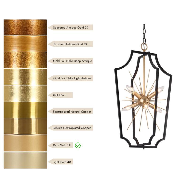 Modern Glam 6-Light Black Gold Sputnik Chandelier Cage Pendant Light for Dining Room - 14.5'' D x 26.5'' H
