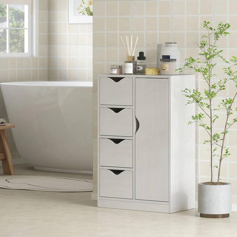 Freestanding Storage Cabinet, Bathroom Floor Cabinet with 4 Drawers - White