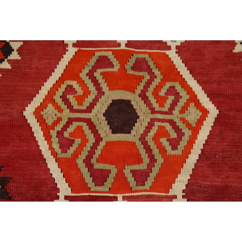 Kilim Qashqai Persian Vintage Rug Hand-Knotted Red Wool Carpet - 4'2"x 7'11"