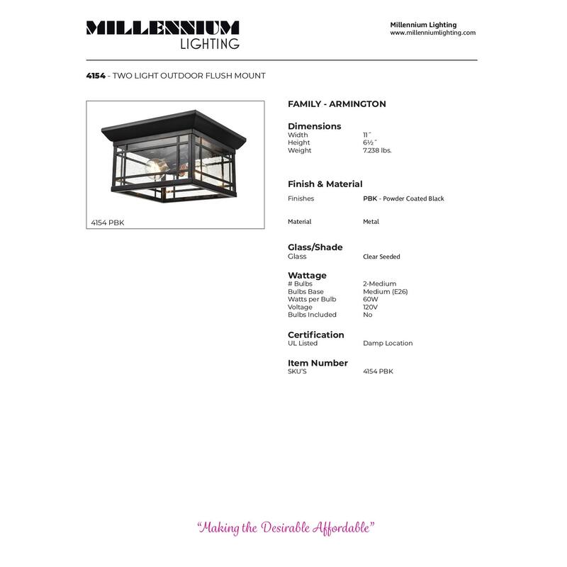 Millennium Lighting Armington Outdoor Flush Mount Ceiling Fixture