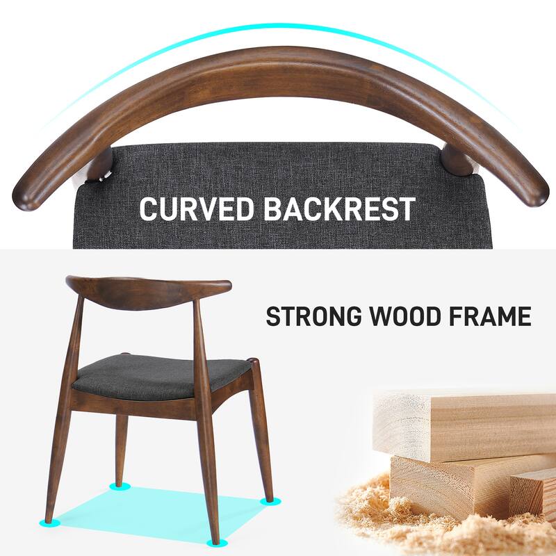 Roomfitters 5-Piece Mid-Century Dining Set, 47" Walnut Table with 4 Ergonomic Upholstered Chairs