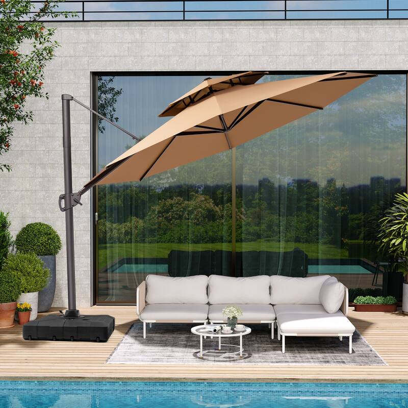 VredHom Dual Wind Vent Offset Cantilever Patio Umbrella with Base