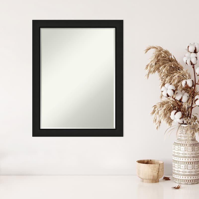 Midnight Black Narrow Half-Inch-Bevel Wood Framed Wall Mirror - Midnight Black Narrow - Glass Size 18x24