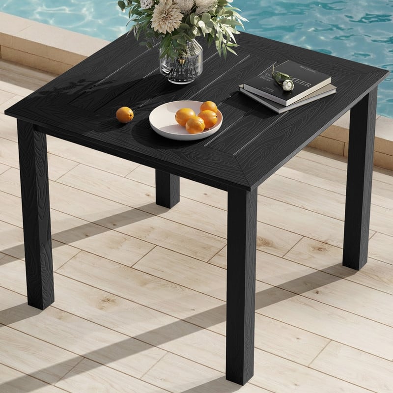 WINSOON HIPS All Weather Outdoor Patio Dining Table with Aluminum Frame 35*35*30 - Black