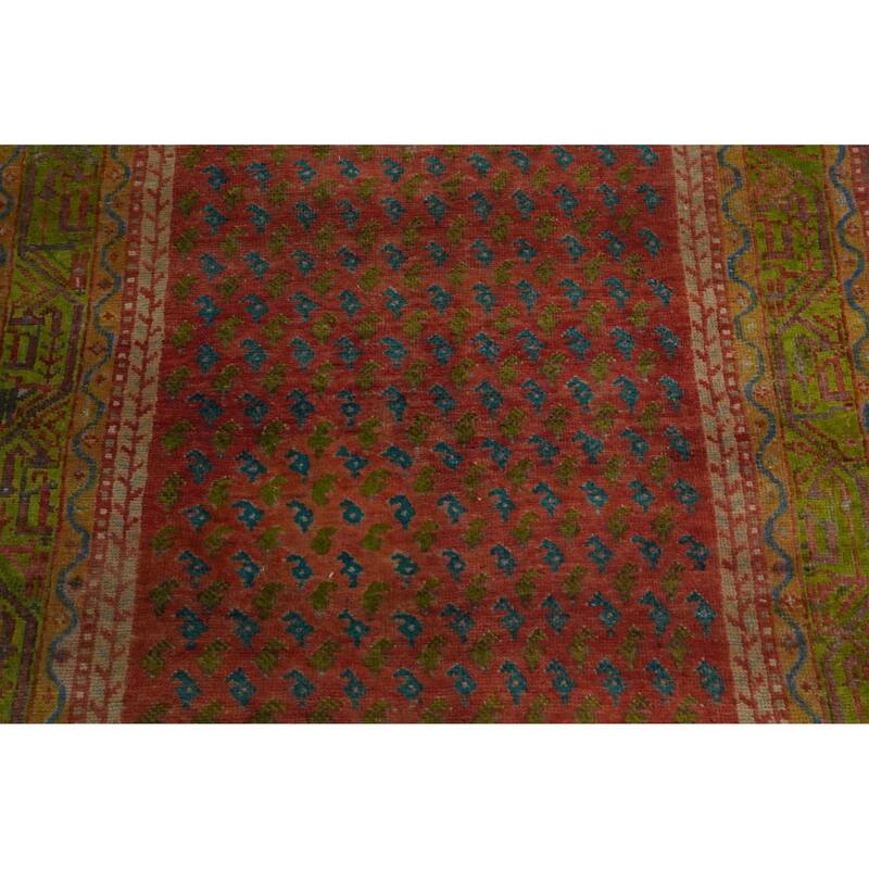 Hand Knotted Oriental 100% Wool Carpet Traditional Geometric Oranges & Rust Botemir Runner Rug - 9' 10'' X 3' 6''