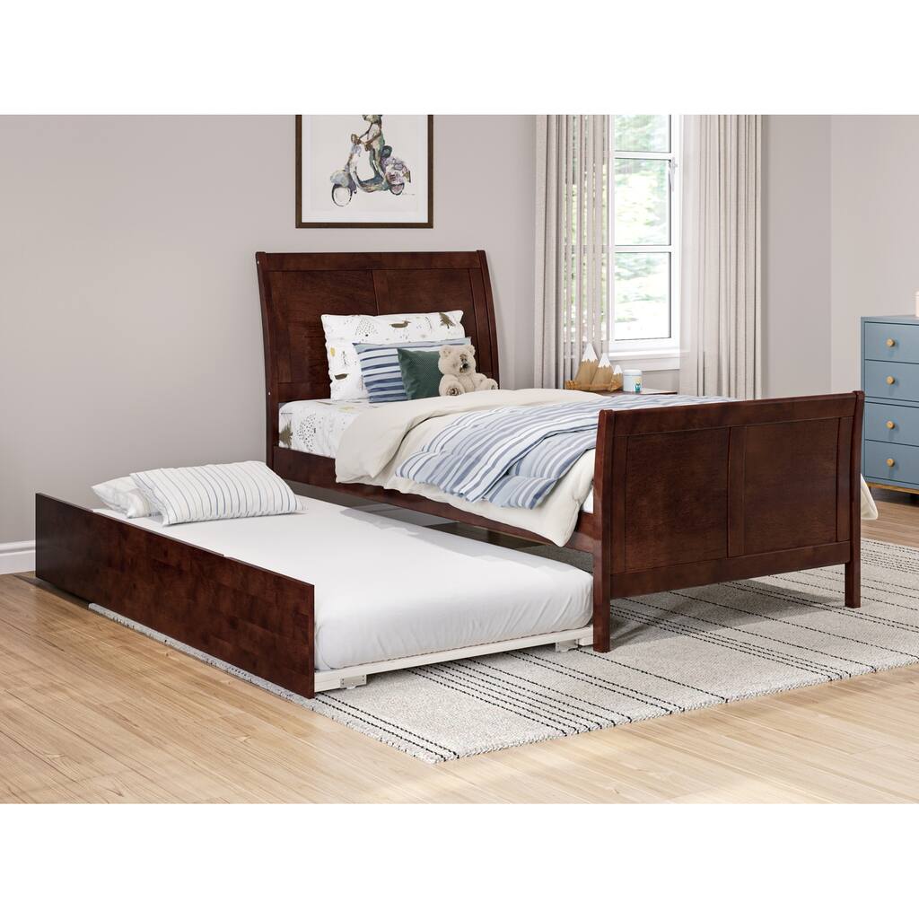 Renaissance Revival Platform Bed Twin Trundle - Homestock Elegant Design & Storage
