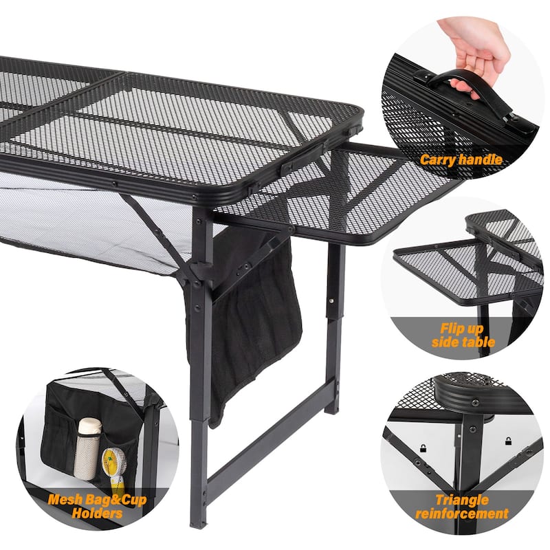 Black Portable Picnic Table With Wing Panels and Adjustable Height Perfect for Outdoor Events