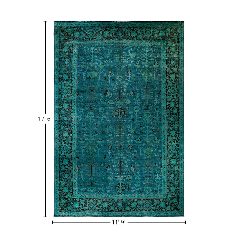 Overton Hand Knotted Wool Vintage Inspired Modern Contemporary Overdyed Gray Area Rug - 11' 9" x 17' 6"